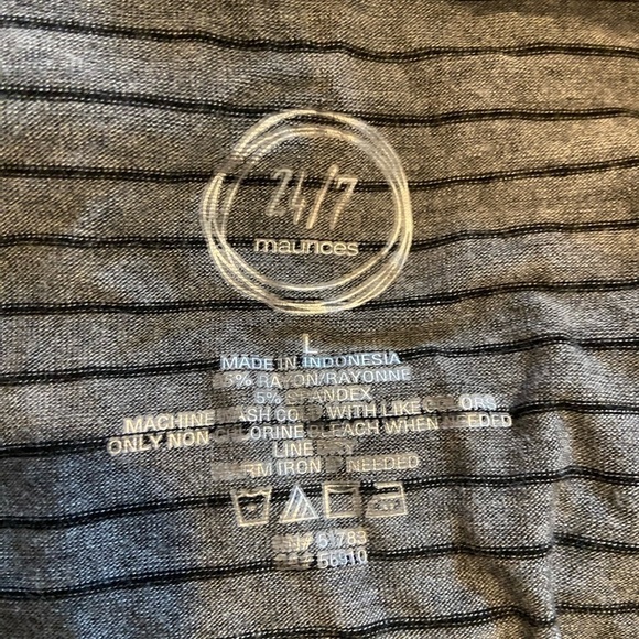 Maurices 24/7 Soft Gray & Black Stripes w/ Yellow 3/4 Sleeves Baseball Tee Large - Picture 5 of 5